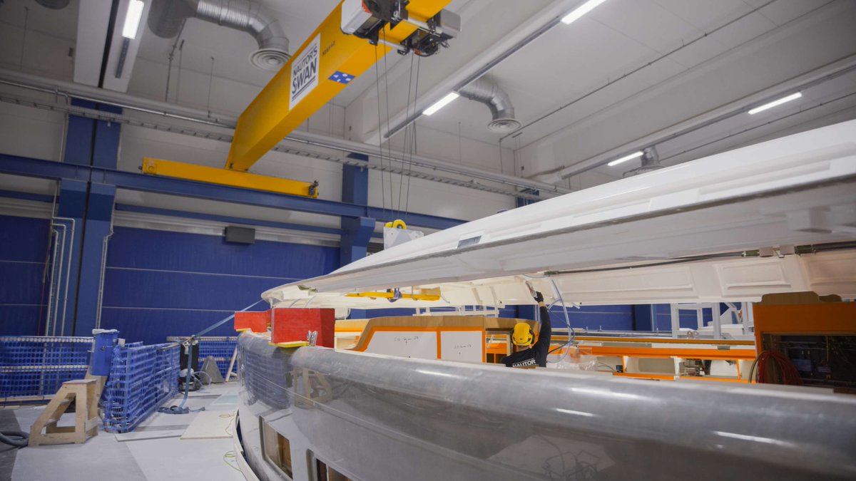 Nautorswan's tweet photo. Progress continues on the new Swan 51 at the Nautor Swan yard in Finland, where the deck has now been fitted.

A big milestone in the build process, thanks to the dedicated team bringing this beautiful yacht to life.

The sea awaits...

#NautorSwan #Swan51 #Construction https://t.co/CZCXjt7NAZ