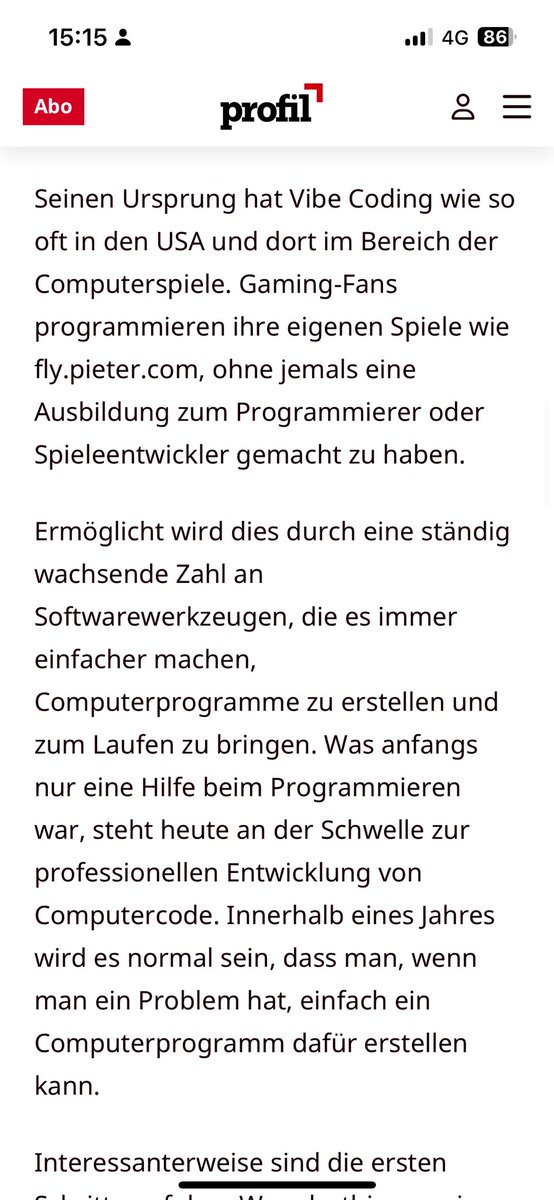 vicwiller's tweet photo. Austrian mainstream media covering vibe coding. https://t.co/gg8bvNjm6g

Now @levelsio is able to program his own games without a CS degree 😮 https://t.co/sMxEWC9nU2