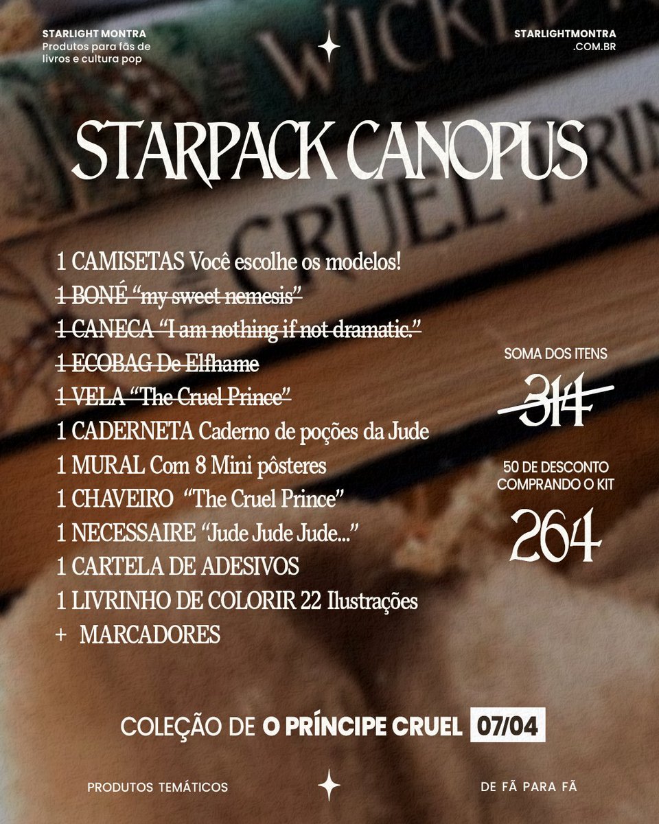 starlightmontra's tweet image. ⚠️ último dia para garantir sua starpack no site! os kits promocionais da coleção o príncipe cruel saem do ar hoje!

é a forma mais vantajosa de garantir vários itens da nossa coleção de TCP, com até R$230 de desconto! 🥹💞