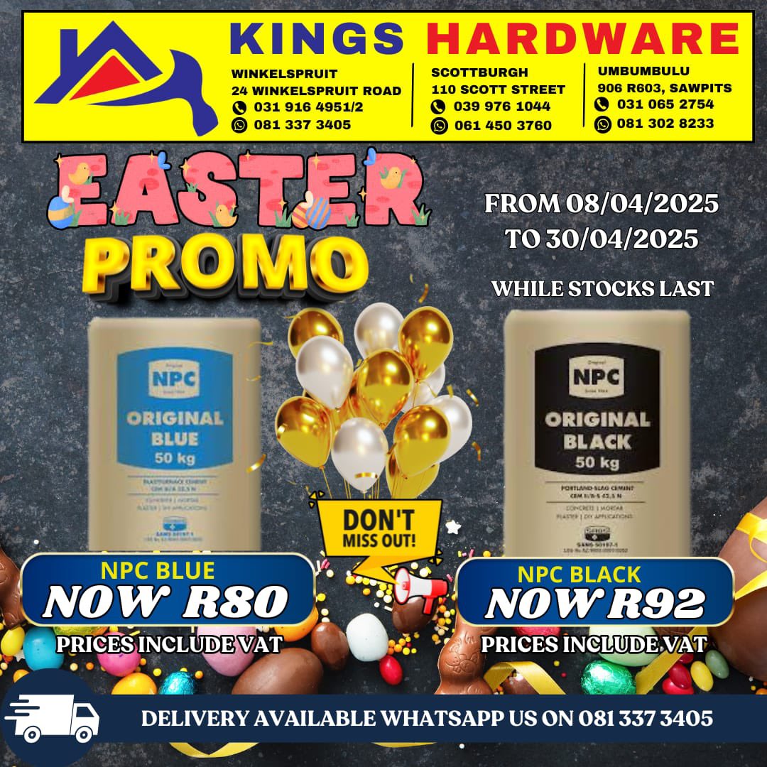 KingsHardware1's tweet photo. 🔥🔥Quality Brands At Low Prices🔥🔥
-All Prices Include VAT 
-We Deliver Throughout KZN
-Sale Valid Until 30 April 2025
-NPC Blue R80 NPC Black R92 https://t.co/QMOsANOAGy