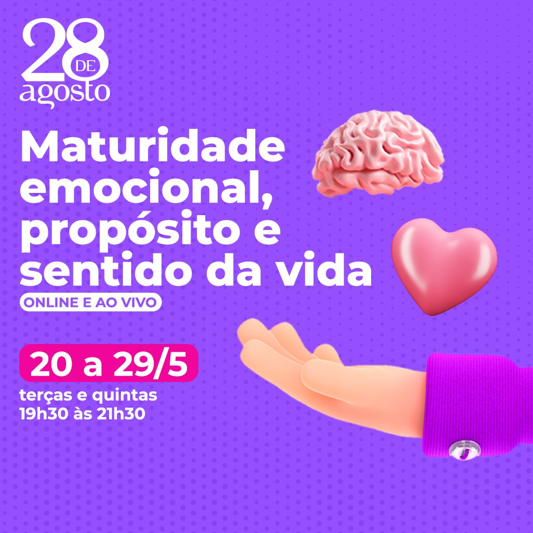 Tem curso novo na área! O Centro de Formação 28 de Agosto está com inscrições abertas para o curso Maturidade Emocional, Propósito e Sentido da Vida. Saiba mais: bit.ly/3EkfXOP