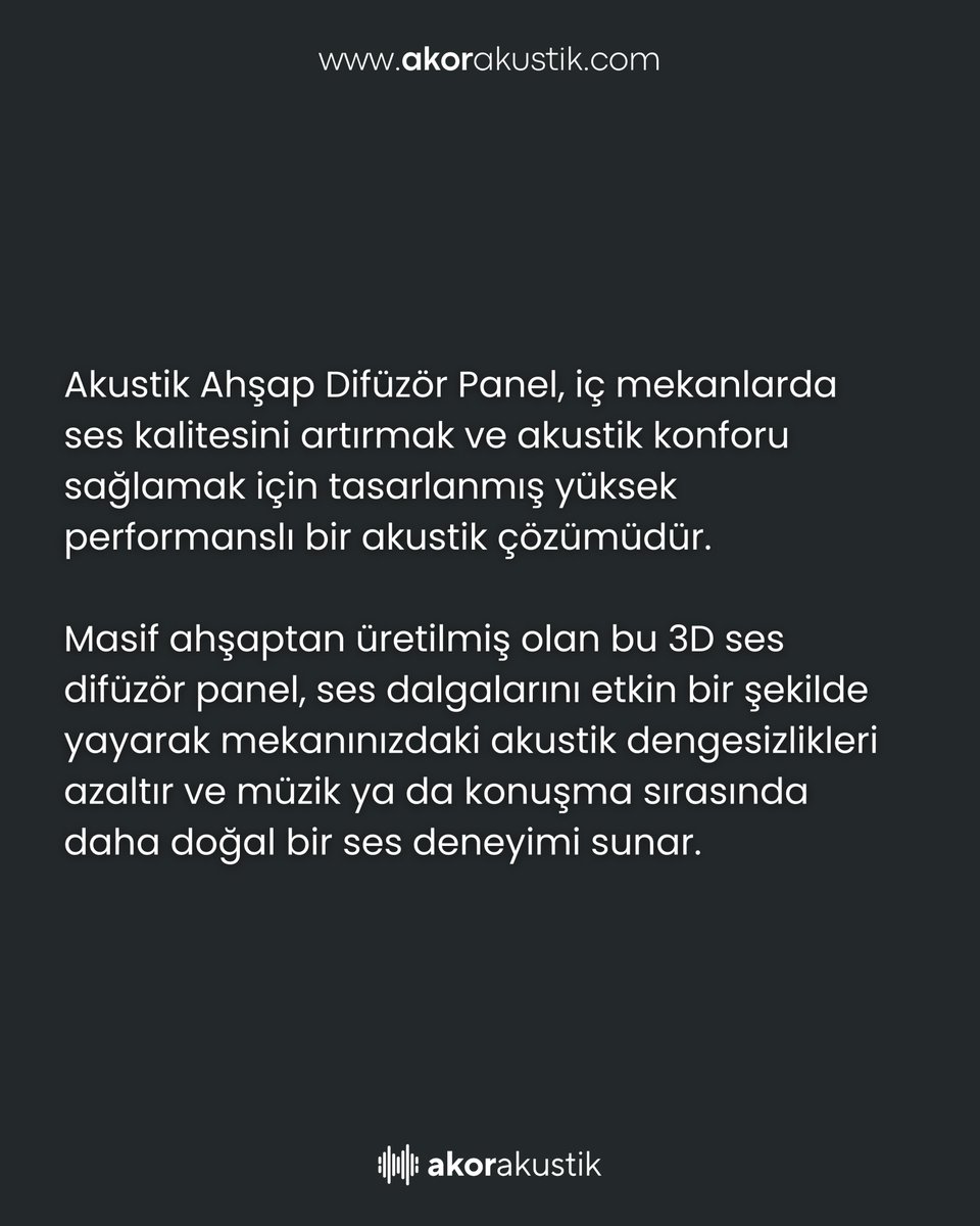 akorakustik's tweet photo. Akustik Ahşap Difüzör Panel, iç mekanlarda ses kalitesini artırmak ve akustik konforu sağlamak için tasarlanmış yüksek performanslı bir akustik çözümüdür.

https://t.co/GUwjMJZMb3

#akustik #mimarlık #içmimarlık #ahşap #mobilya https://t.co/isMSe1mRiE