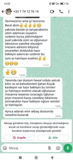 thshaber's tweet photo. 🔴 | Mattia Ahmet Minguzzi'nin annesinin telefonuna kan donduran tehdit mesajları gelmeye devam ediyor. https://t.co/3bawutwJQW