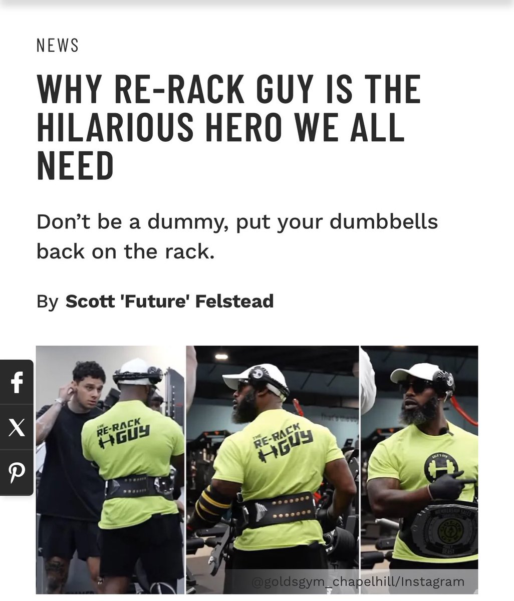 muscle_fitness's tweet photo. WHY RE-RACK GUY IS THE HILARIOUS HERO WE ALL NEED
Don’t be a dummy, put your dumbbells back on the rack.
By Scott 'Future' Felstead
Read Article
https://t.co/idAvsHDT84
#rerack #gymetiquette #dumbbells
#entertainers #entertainment #humor #influencers #socialmedia #socialmedianew