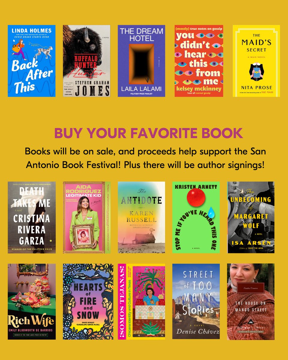 SABookFestival's tweet photo. Don't forget these last minute tips before heading to the San Antonio Book Festival! #sabookfest #downtownsa https://t.co/MTquWZ7x8w