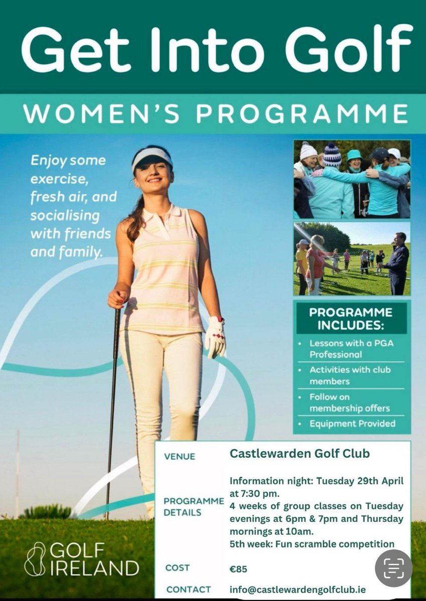 We are running a Women’s Get into Golf programme again this year. The perfect opportunity to meet new people and enjoy a new sport. Contact info@castlewardengolfclub.ie to register or come along to our information night on Tuesday 29th April.
