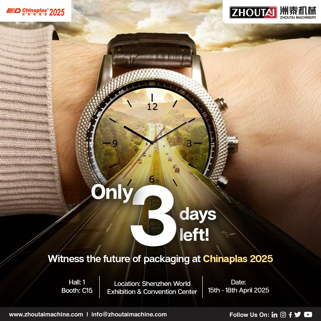Zhoutaimachine's tweet photo. Time is ticking.

Just 3 days until @CHINAPLAS 2025 – the global hub for packaging excellence!

#ZhouTaiMachine #Packaging #PouchPackaging #PackagingMachine #PouchPackagingMachine #PackagingTechnology #Chinaplas2025 #3daystogo #Countdown https://t.co/beqzb4jQfj