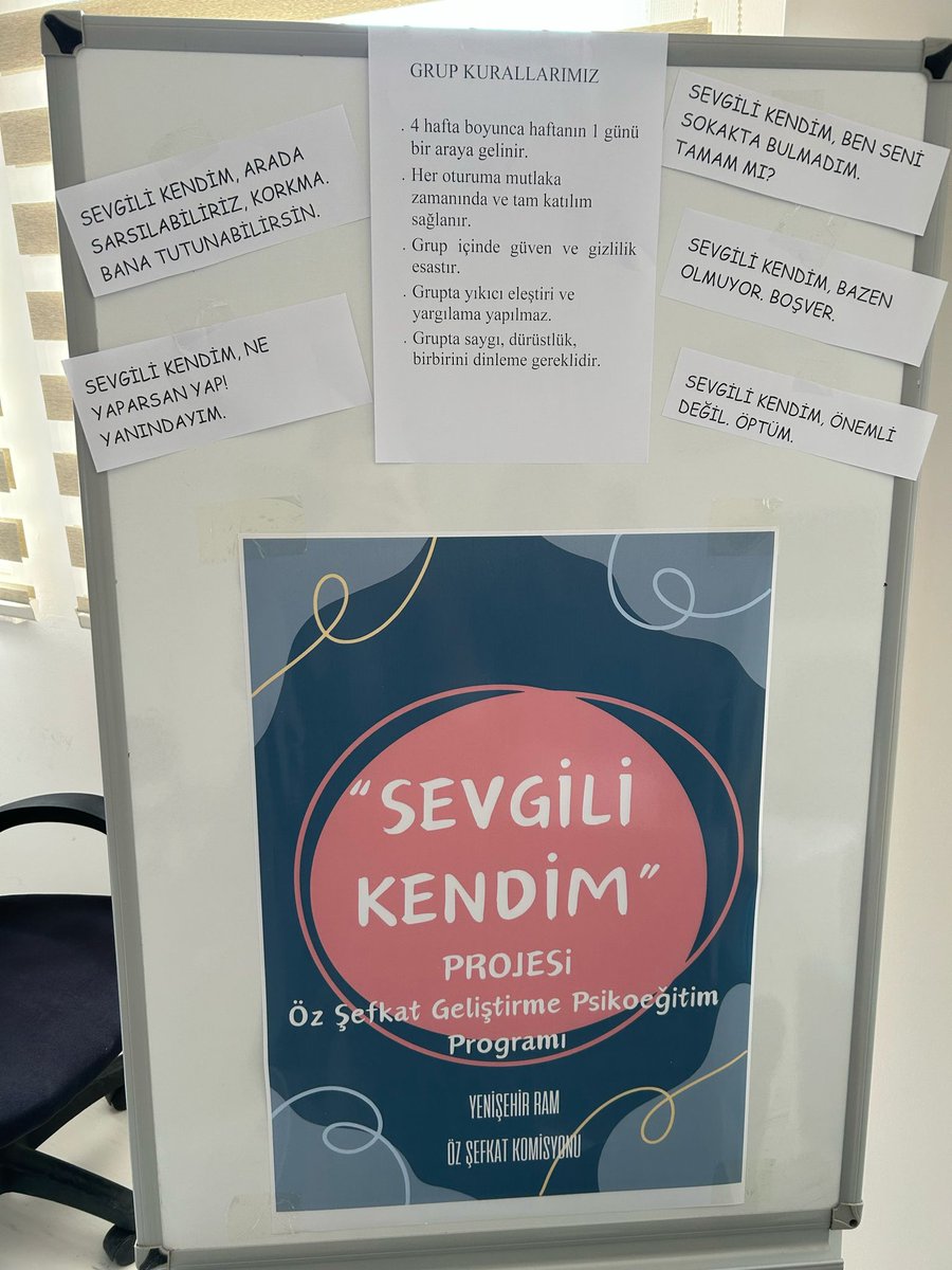 Yenişehir RAM Öz Şefkat Komisyonun Sevgili Kendim projesi Öz Şefkat Geliştirme Psikoeğitim prog. 1. Oturumu Mersinde görev yapan öğretmenlerden oluşturulan 2 farklı kapalı grupla yapıldı Programa farklı branşlardan toplam 20 öğretmen katıldı. <a href="/fazilet_durmus/">Fazilet Öğretmen 🇹🇷</a> <a href="/hasantpl01/">HASAN TOPAL</a> <a href="/MebOrgm/">Özel Eğitim ve Rehberlik Hiz. Genel Müdürlüğü</a>