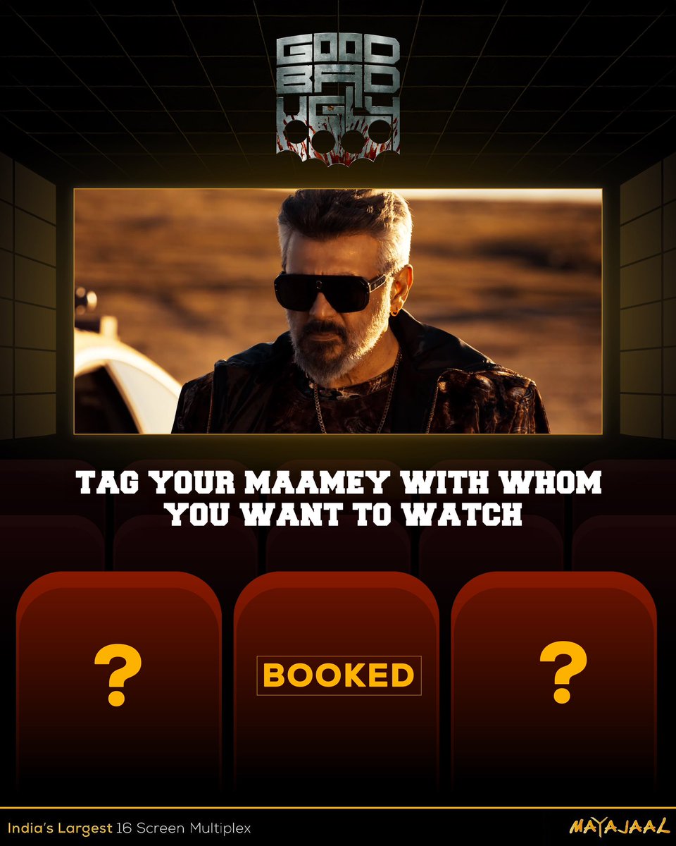 MayajaalECR's tweet photo. If #AK dharisanam is the festival, your #Mamey is the celebration partner💥🥳

Tag them! 😎

🎟️ https://t.co/wpWyIQvtuw

#Ajithkumar #GoodBadUgly #Trisha #GVPrakashKumar #ArjunDas #AK #Darkey #AdhikRavichandran #GoodBadUglyFromApril10 #GoodBadUglyBookings #Mayajaal https://t.co/GGyrc8JNwU