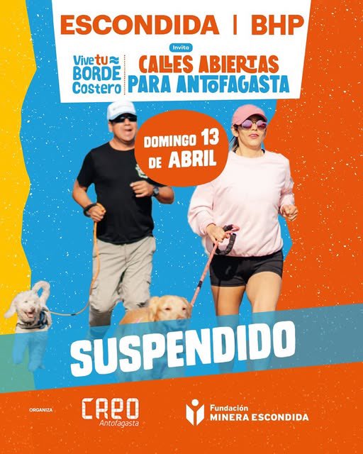 🗣️¡Atención #Antofagasta! 🔈

🗓️Este domingo 13 de abril se suspende la jornada de Calles Abiertas para Antofagasta.

Agradecemos su comprensión🙌