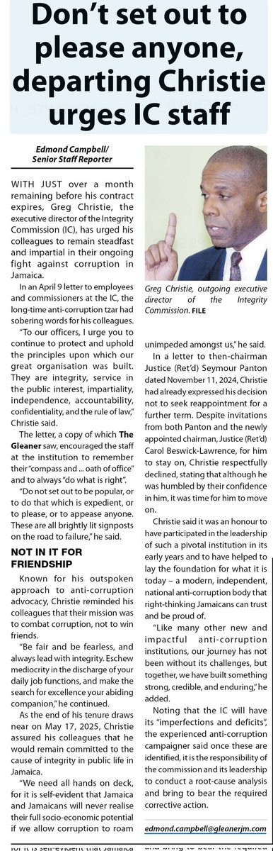 MLarristonNow's tweet photo. Other than the Director of Corruption Prosecution, Mrs. Keisha Prince-Kameka, the other members of the IC, including Christie, have been raked over the coals by government ministers and #JLPfm! They and their supporters have caused severe damage to the reputation of IC members! https://t.co/S01XOR4iij