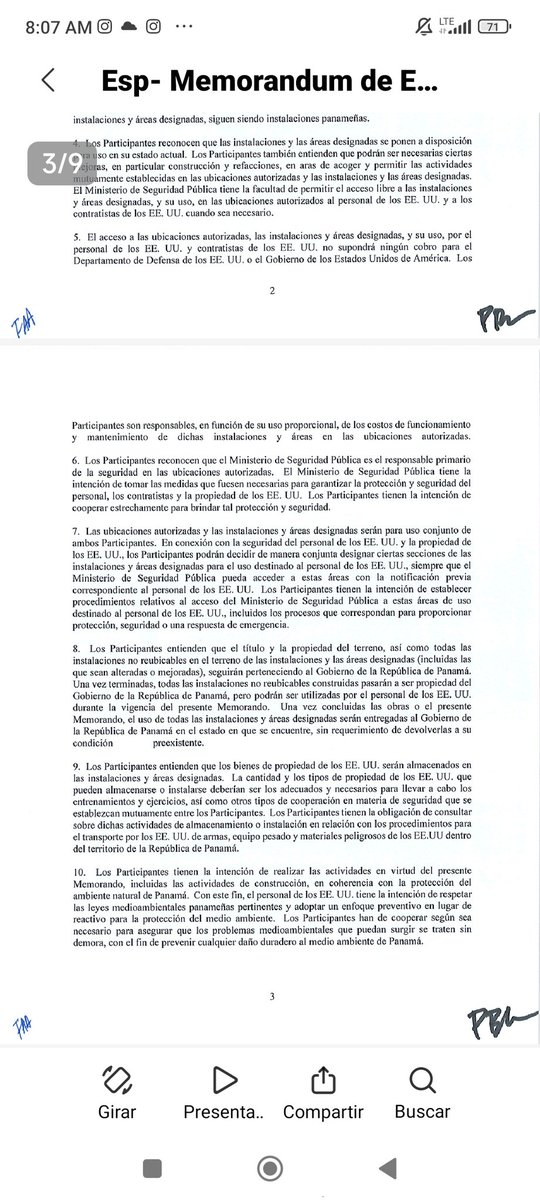 Lean el numeral 7. Los panameños tienen que pedir Permiso para entrar a las áreas designadas para el uso del personal de los EE.UU. "incluidos los procesos que corresponden para proporcionar protección, seguridad o una respuesta de emergencia". Esto es muy grave !