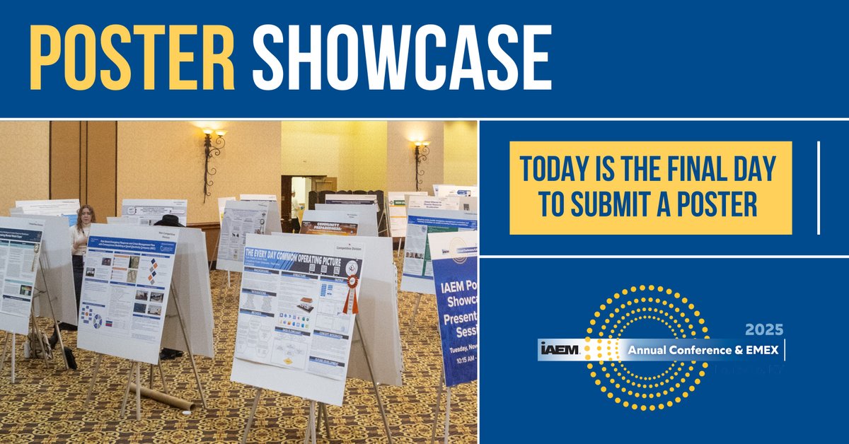 iaem's tweet image. TODAY is the deadline for the 2025 IAEM Poster Showcase!

Do you have insights, research, or real-world practices to share? The emergency management community is ready to hear from you. 

Submit now: loom.ly/9WdjjgQ
#IAEM #PosterShowcase #EmergencyManagement