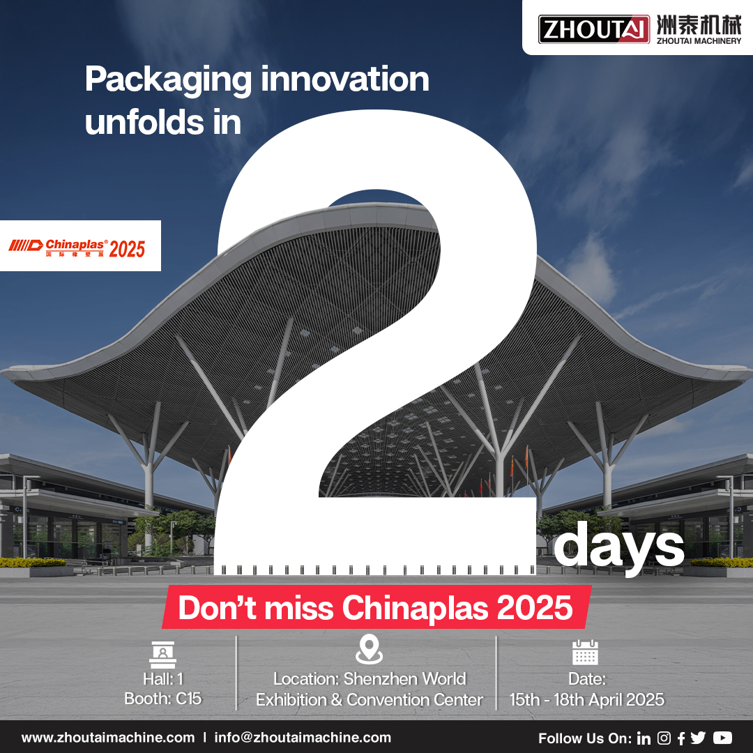 Zhoutaimachine's tweet image. Just 48 hours left!

Get ready to explore the next big thing in pouch packaging technology at @CHINAPLAS 2025. Do not miss out!

#ZhouTaiMachine #PackagingMachine #PouchPackagingMachine #PouchMachine #2daystogo #Countdown #Chinaplas #Chinaplaas2025