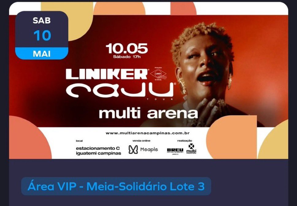 uailuks's tweet photo. Vendo 2 VIPS da Caju tour - Liniker em Campinas dia 10/05 https://t.co/WxE5vPMV0y