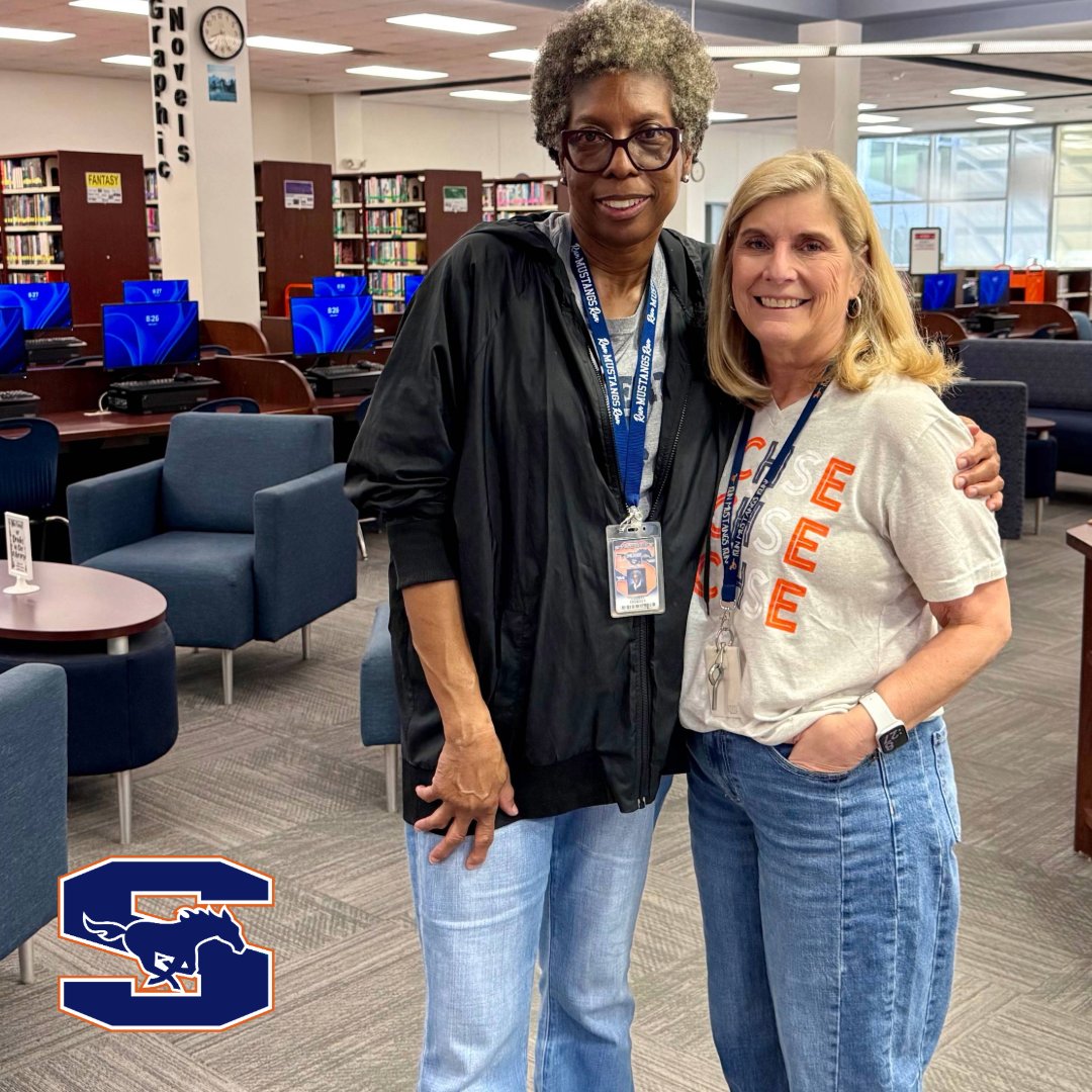 It's NATIONAL LIBRARY WEEK and today we are honoring our awesome Library team! Thank you so much Debra Goodrich and Cheryl Dorsey for all you do! #RunMustangsRun 🐎