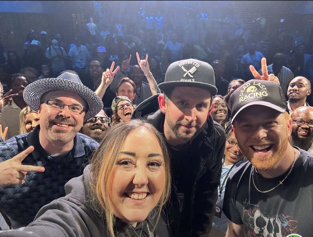 Hanging with <a href="/tommeeprofitt/">Tommee Profitt</a> and <a href="/SamTinnesz/">Sam Tinnesz</a> <a href="/Mathewsteele/">Mathew Steele</a> and #briannashelko at #SyncSpotlight 2025 last weekend! 

Let's Gooooo! 🎶🔥🤘🔥🎶