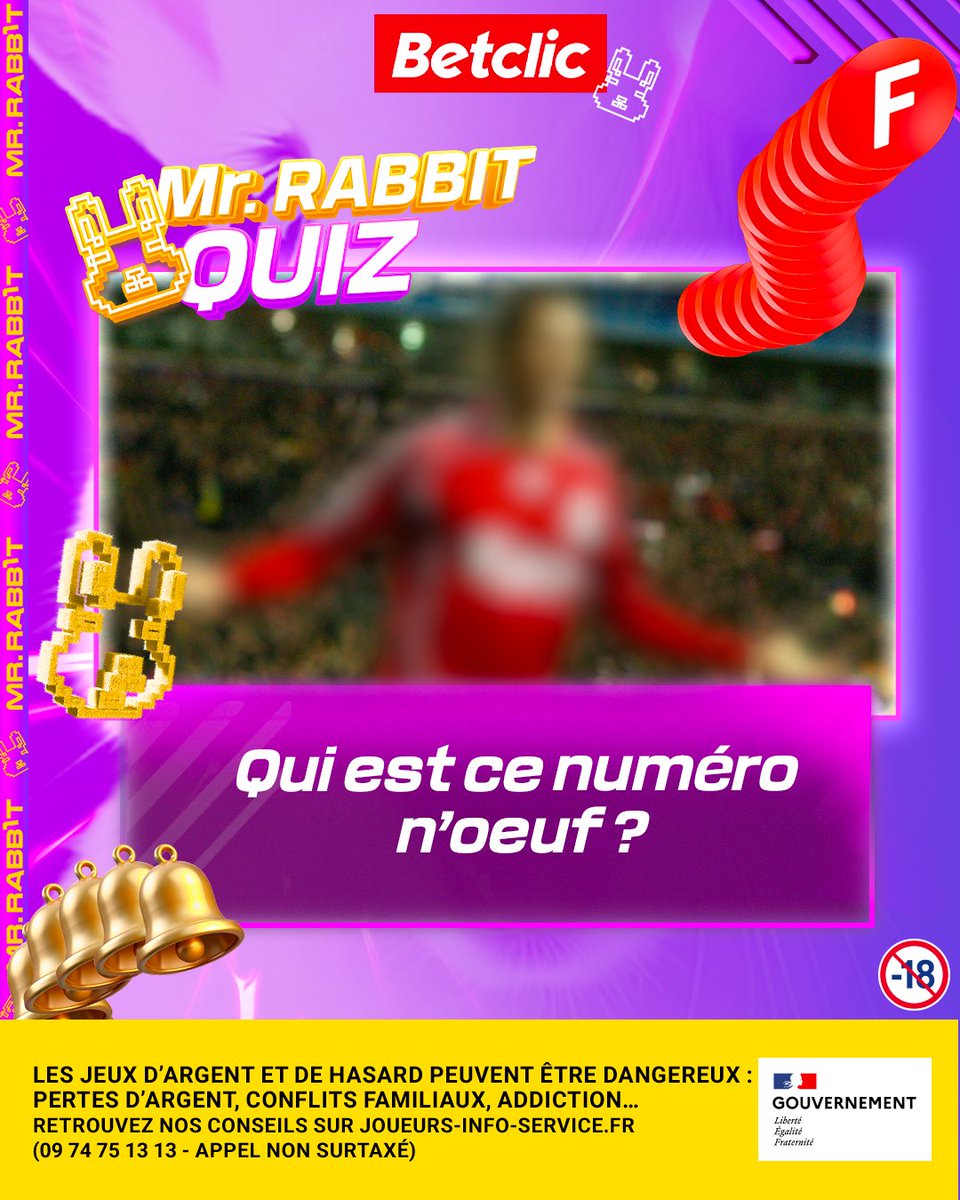Betclic's tweet photo. C'est parti pour le Quiz du joouuur !  🎯 🐰

🎁 10 x 20€ de Freebets* à se partager parmi ceux qui trouvent ce numéro n’œuf 😜

Réponds en commentaire avec ta réponse + ton pseudo Betclic + #MrRabbitRégale pour tenter ta chance 🤝 https://t.co/JaaPpoz0ue