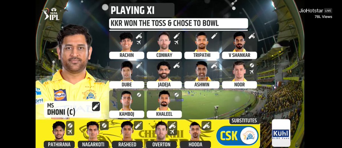 KOTHGaming_'s tweet image. CSK PLAYING XI..

Follow @KOTHGaming_ for updates and contests giveaways!

#ipl #ipl2025 #cricket #crickettwitter #cricketnews #cricketupdates #Tataipl2025 #CSKvsKKR #KKRvsCSK #Dhoni