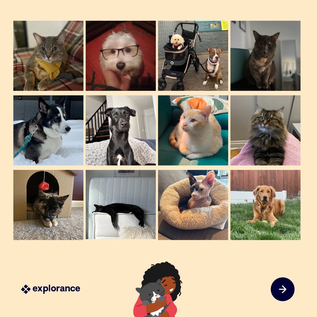 explorance's tweet image. Happy #NationalPetDay from pet friends of Explorers worldwide! Our pets provide unconditional support as we work to transform #FeedbackAnalytics into action—check out the carousel of #Explorance companion animals and share a photo of your own workplace buddy in the comments! 😍