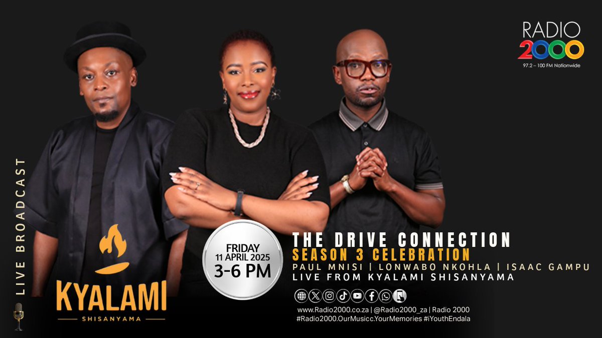 Radio2000_ZA's tweet image. Welcome to #TheDriveConnection your afternoon companion. We're here to keep you company as we usher in the weekend. Celebrating the third season of the #DriveConnection do join in!🎊🎉💃🏾❤️🔥

@Mnisi__weMvula 
@LonwaboNkohla 
@isaacgampu