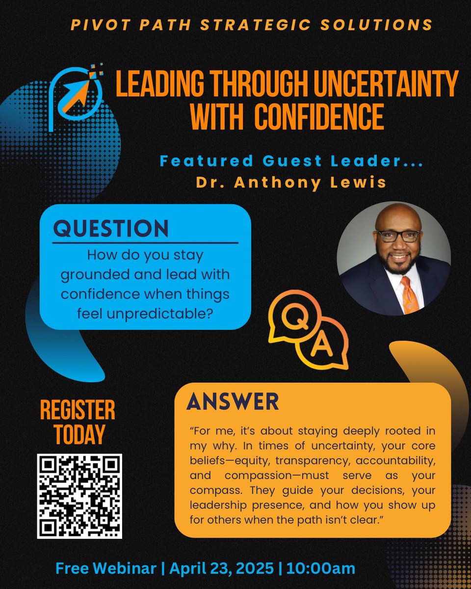 Jermaine Wilson, Ph.D. (@drjwilson1906) on Twitter photo Uncertainty is the new normal—but confident leadership can still thrive!
Join us for “Leading Through Uncertainty with Confidence” featuring <a href="/draslewis/">Dr. Anthony Lewis</a>
Free Webinar | April 23 @ 10am CST
Register now: zoom.us/meeting/regist…
#PivotWithPurpose #ResilientLeadership Uncertainty is the new normal—but confident leadership can still thrive!
Join us for “Leading Through Uncertainty with Confidence” featuring <a href="/draslewis/">Dr. Anthony Lewis</a>
Free Webinar | April 23 @ 10am CST
Register now: zoom.us/meeting/regist…
#PivotWithPurpose #ResilientLeadership