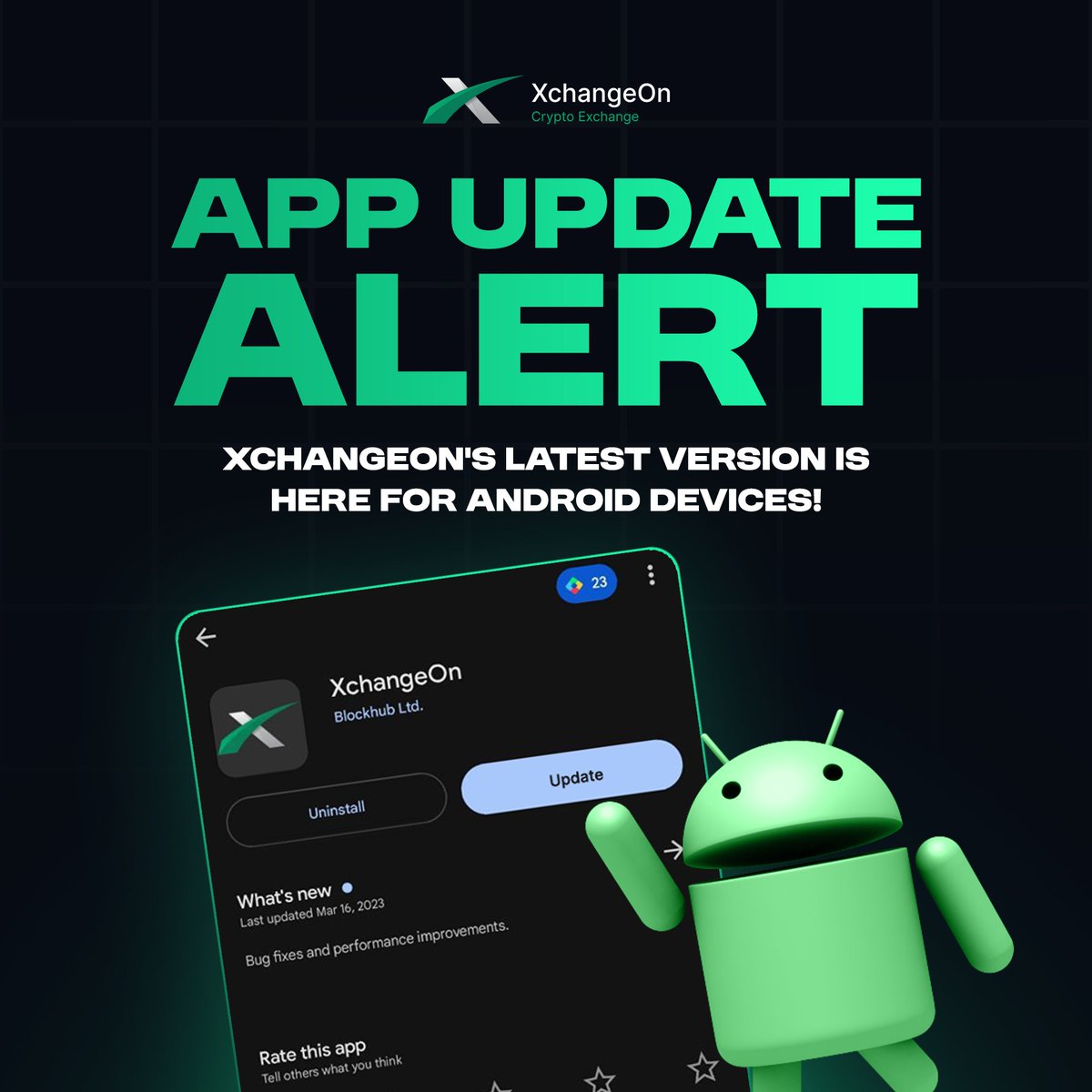 🔥 Big News, #XchangeOn Family! 🔥
The new and improved XchangeOn App is now LIVE on Android! 🚀📱
Update NOW from the #PlayStore to enjoy a smoother, faster, and more hassle-free experience. 
This isn’t just an update — it’s your #upgrade to the future of trading. #DownloadNow
