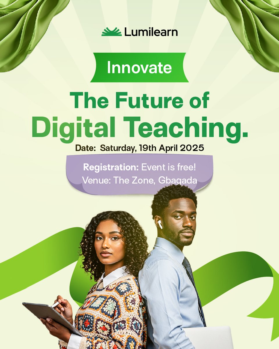 lumilearnhq's tweet image. Likeminded teachers. 1 game-changing event.

Join us April 19 for “Innovate: The Future of Digital Teaching” in Lagos.

Register now lu.ma/jukgro24?utm_s…

#Lumilearn #DigitalTeaching #LagosEdu