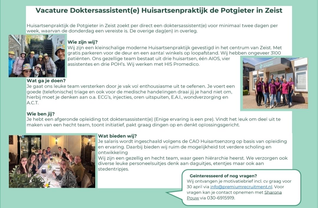 PremiumRecruitm's tweet photo. Huisartsenpraktijk de Potgieter in Zeist zoekt een doktersassistent(e) voor 16-40 uur p/w!

Interesse?

https://t.co/Wij0EhRllj…

#vacature #hiring #doktersassistent #doktersassistente #huisartsenpraktijk #premiumrecruitment #Zeist #eerstelijnszorg #HuisartsenpraktijkDePotgieter https://t.co/ZVIN7ESOQD