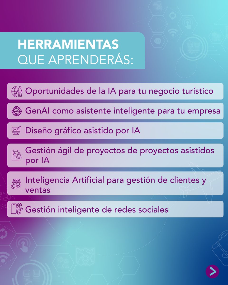CodesserC's tweet image. 🟢 #CodesserInforma: ¡Se #extiende plazo de #postulación hasta el 16 de abril!
Postula a la capacitación #gratuita "Acelera tu negocio turístico con IA", dirigida a empresas turísticas de la región #Metropolitana lideradas por #mujeres. Inscríbete en codesser.cl/wp-content/lan…