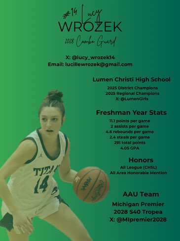 Lucille Wrozek (@lucy_wrozek14) on Twitter photo Great first chapter of my highschool career!! Looking forward to being back with my premier team this season!! <a href="/LumenGirls/">Lumen Christi Girls Basketball</a> <a href="/jtropea13/">Coach Tropea</a> <a href="/MIpremier2028/">Michigan Premier 28</a> <a href="/MIpremierbball/">Michigan Premier</a> <a href="/iamtwillis/">Coach Willis</a> Great first chapter of my highschool career!! Looking forward to being back with my premier team this season!! <a href="/LumenGirls/">Lumen Christi Girls Basketball</a> <a href="/jtropea13/">Coach Tropea</a> <a href="/MIpremier2028/">Michigan Premier 28</a> <a href="/MIpremierbball/">Michigan Premier</a> <a href="/iamtwillis/">Coach Willis</a>