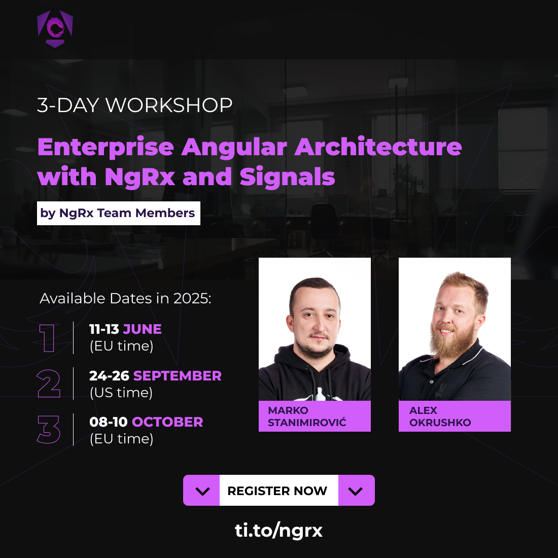 ngrx_io's tweet image. 📣 Official NgRx workshops are back in 2025 with an enhanced curriculum!
🗓️ Dates:
- Jun 11-13 (EU)
- Sep 24-26 (US)
- Oct 8-10 (EU)
📖 Learn more: ngrx.io/workshops
🎁 Early bird discount is available!
👉 Register today: ti.to/ngrx/
#Angular #NgRx