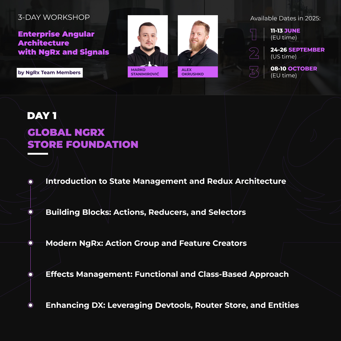 ngrx_io's tweet image. 📣 Official NgRx workshops are back in 2025 with an enhanced curriculum!
🗓️ Dates:
- Jun 11-13 (EU)
- Sep 24-26 (US)
- Oct 8-10 (EU)
📖 Learn more: ngrx.io/workshops
🎁 Early bird discount is available!
👉 Register today: ti.to/ngrx/
#Angular #NgRx