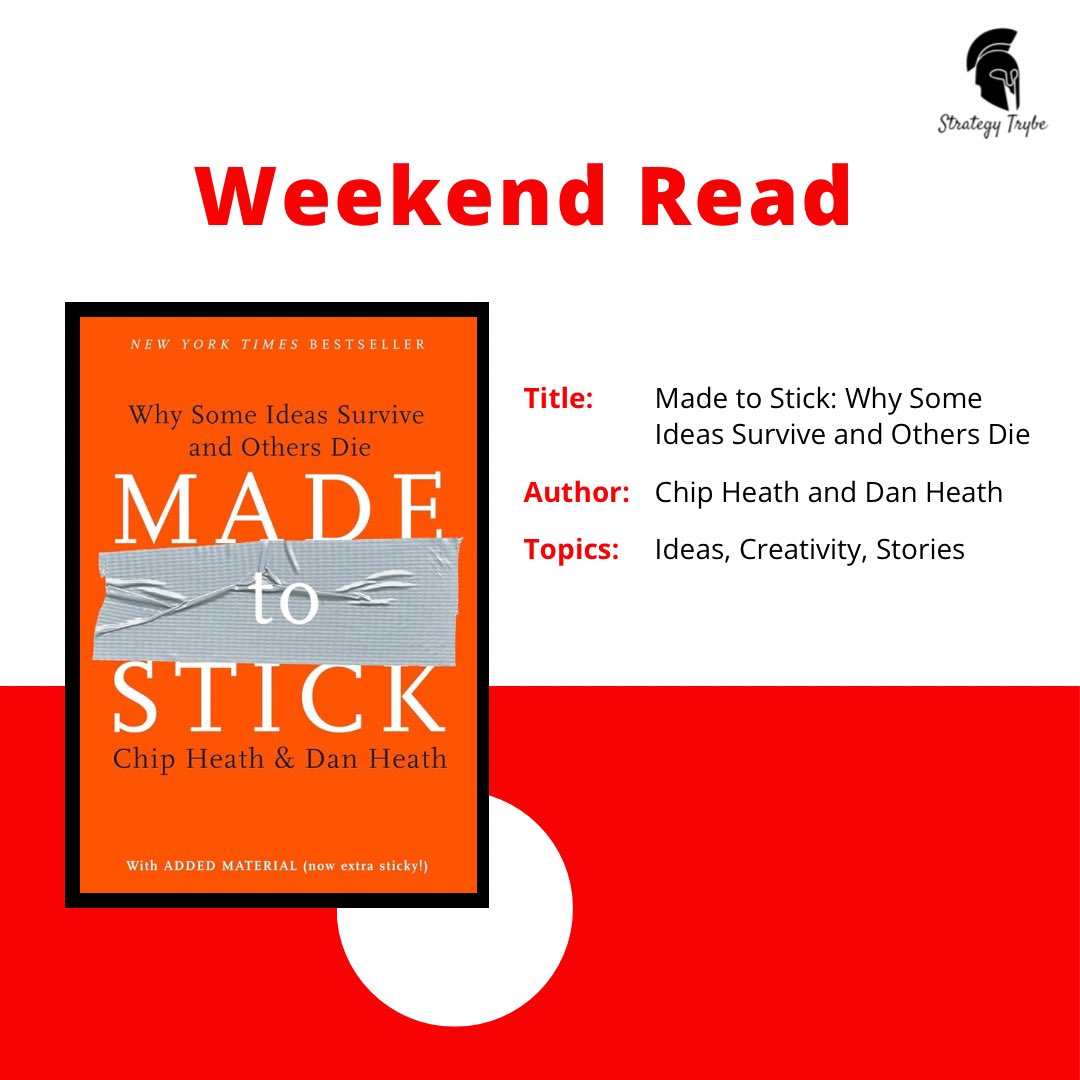 StrategyTrybeNg's tweet photo. Marketing that sticks is marketing that sells. Made to Stick by Chip &amp; Dan Heath unpacks the secrets behind ideas that captivate and convert.

Grab a copy and start making your marketing stick!

#weekendread #strategytrybe #marketingstories #madetostick https://t.co/lQGHp2s1Rj