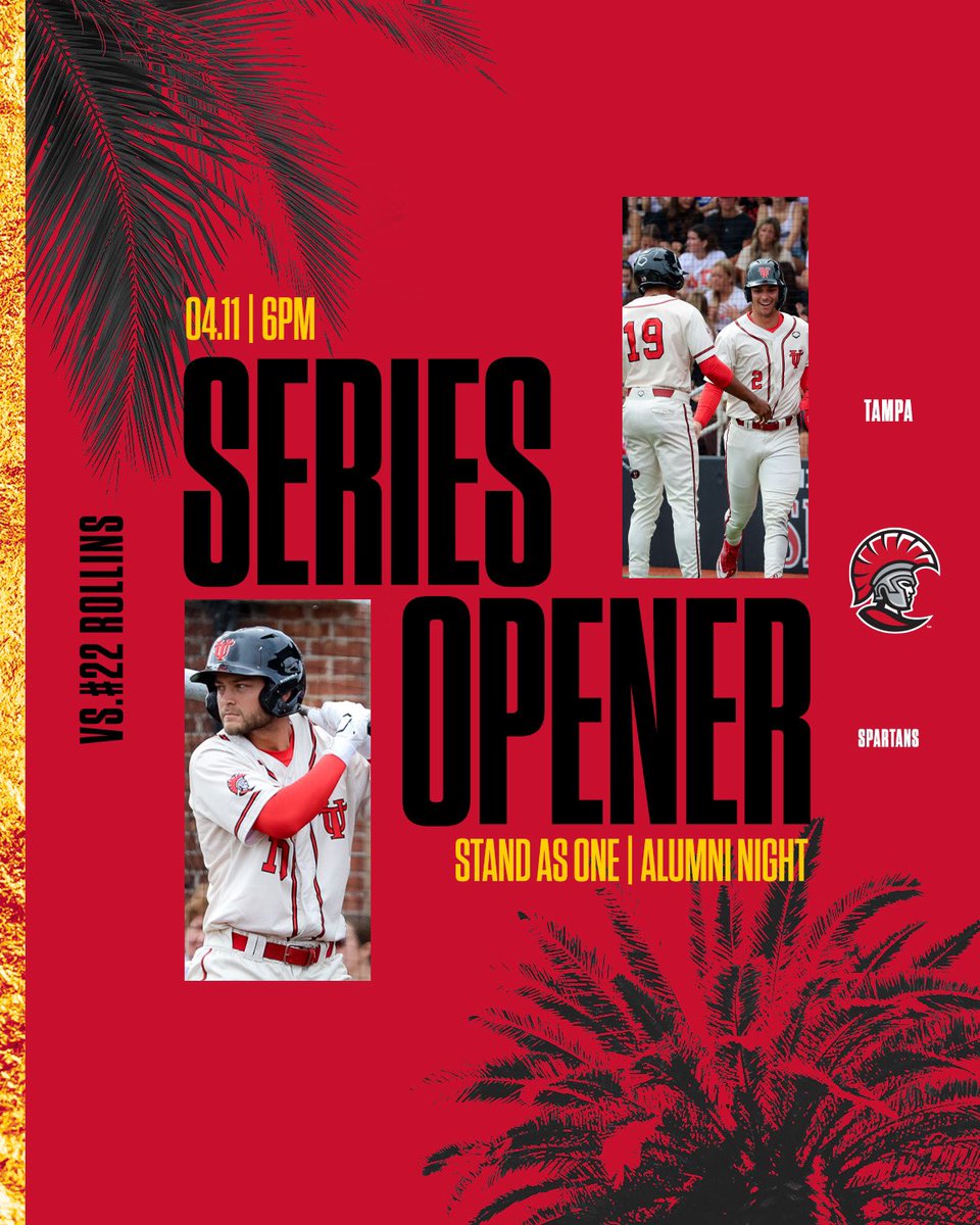Game one on deck.

🆚 #22 Rollins
⏰ 6:00PM
📍 Tampa, FL.
🏟️ UTampa Baseball Field
📺 Tampaspartans.tv
📊 Tampastats.com

#TampaBaseball⚾️ #StandAsOne🛡️