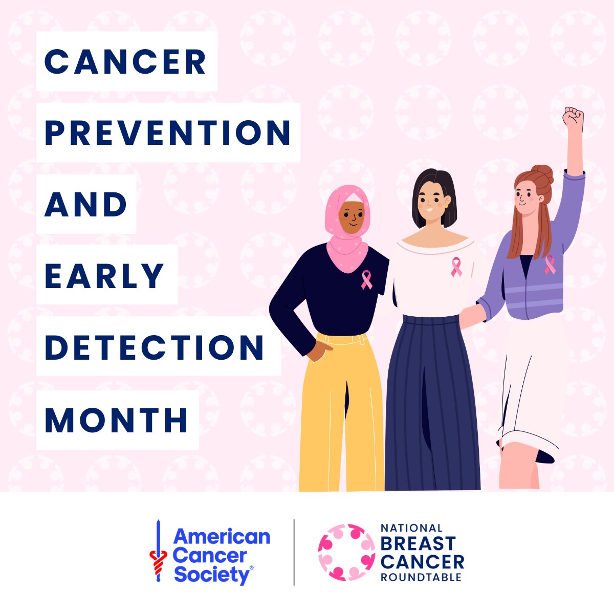 April is Cancer Prevention and Early Detection Month. Breast cancer screenings save lives. Learn when to get screened and how to take action:
 cancer.org/cancer/screeni…

#BreastCancerAwareness #CancerPrevention #GetScreened #ACSNBCRT