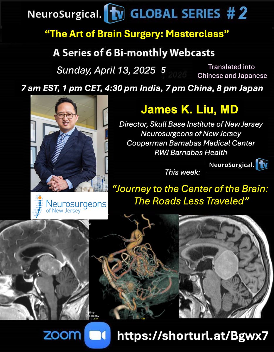 James K. Liu, MD (@skullbasemd) on Twitter photo Don't miss the next installment of "The Art of Brain Surgery: Masterclass" series by Dr. James K. Liu, Director of the Skull Base Institute of New Jersey, <a href="/NeuroSurgeryNJ/">Neurosurgeons of NJ</a> this Sunday April 13, 7 am EST. The lecture topic will be: "Journey to the Center of the Brain: The Roads Don't miss the next installment of "The Art of Brain Surgery: Masterclass" series by Dr. James K. Liu, Director of the Skull Base Institute of New Jersey, <a href="/NeuroSurgeryNJ/">Neurosurgeons of NJ</a> this Sunday April 13, 7 am EST. The lecture topic will be: "Journey to the Center of the Brain: The Roads