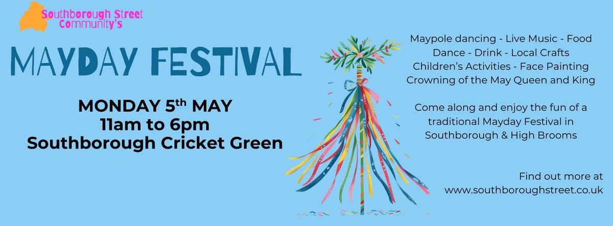LewisandCoTW's tweet image. SAVE THE DATE: The traditional Southborough Mayday Festival, organised by the Southborough Street Community, is on Monday 5 May on Southborough Cricket Green.

You can expect maypole dancing, live music, local crafts and much much more. 

#mayday #maydayfestival