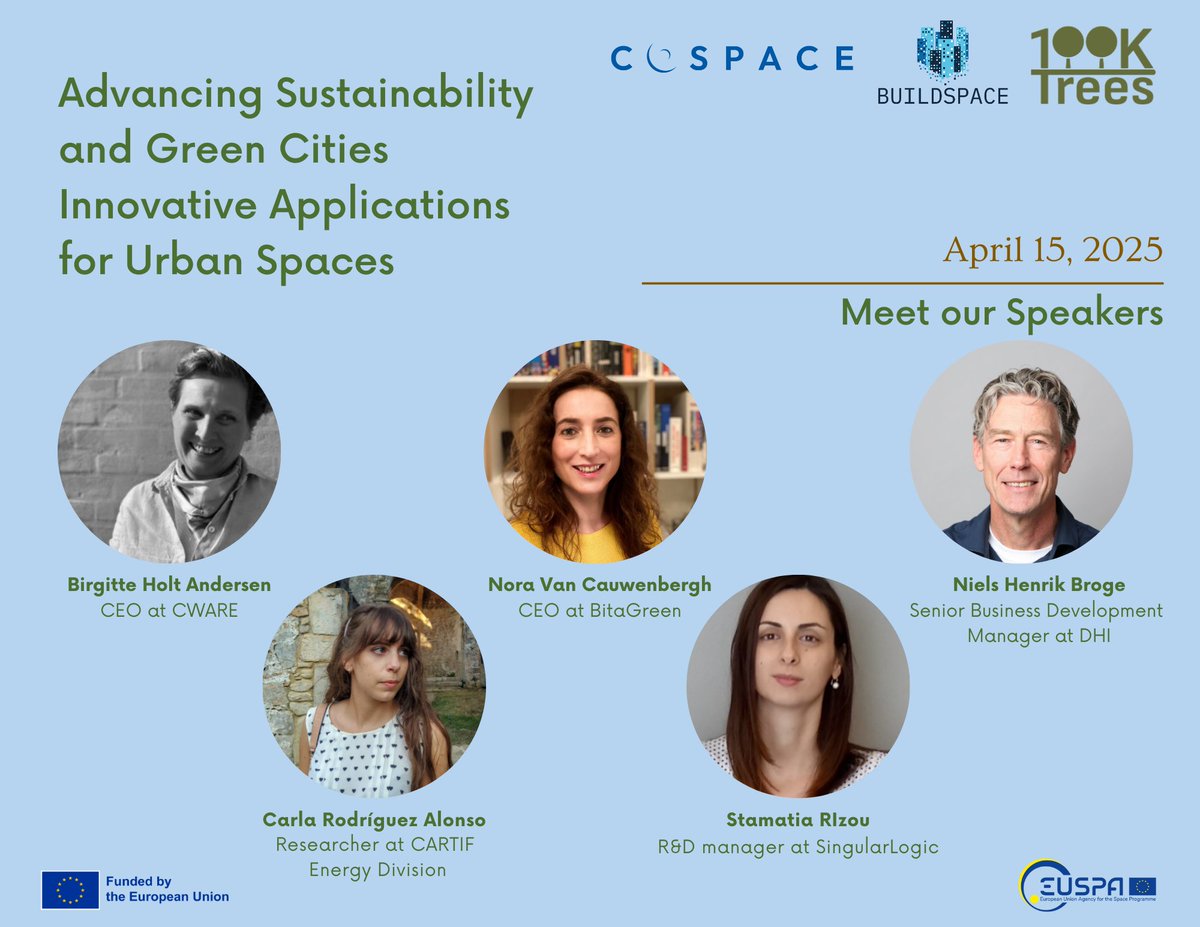 BUILDSPACE_EU's tweet image. 🎤 Meet the experts behind the COSPACE webinar!
On April 15 at 15:00 CEST, join us to explore how EU projects #BUILDSPACEproject and @100KTREEs are shaping greener cities 🌿🏙️
🔗 Register: docs.google.com/forms/d/e/1FAI…