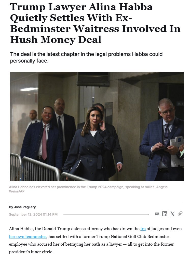It's is unfortunate that fabricating BS to foment the masses on Fox News is not considered a crime.
But now might be a good time to remind:
Alina Habba is a 2-bit lawyer plucked from Bedminster.
#DemVoice1 
notus.org/trump-2024/tru…
