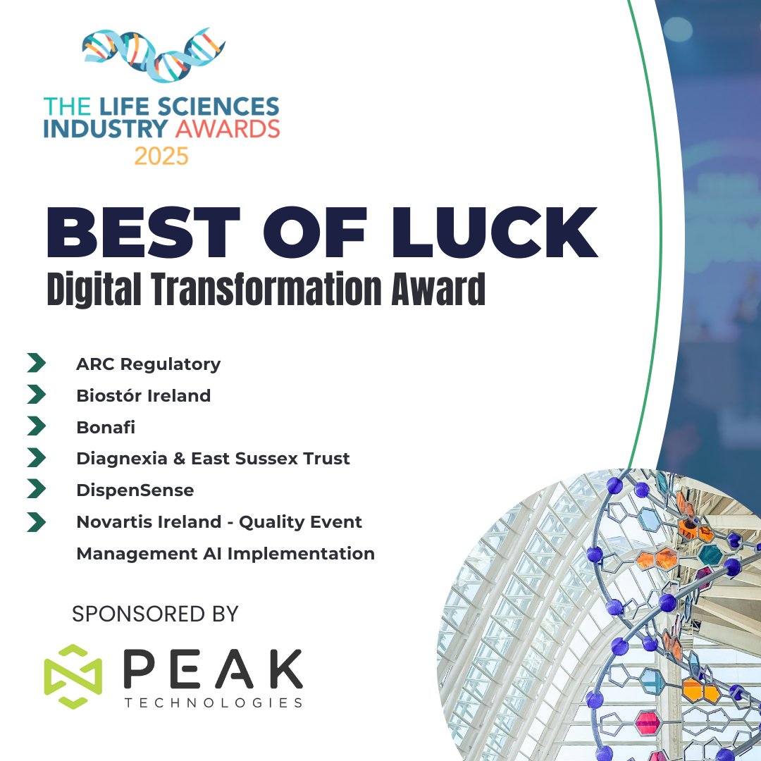 The team at Peak Technologies congratulates all the finalists of the Digital Transformation Award! 🎉

They’re thrilled to celebrate with the industry’s best on June 5, 2025 at Crowne Plaza Hotel. 🏆✨

#LifeSciencesIRL