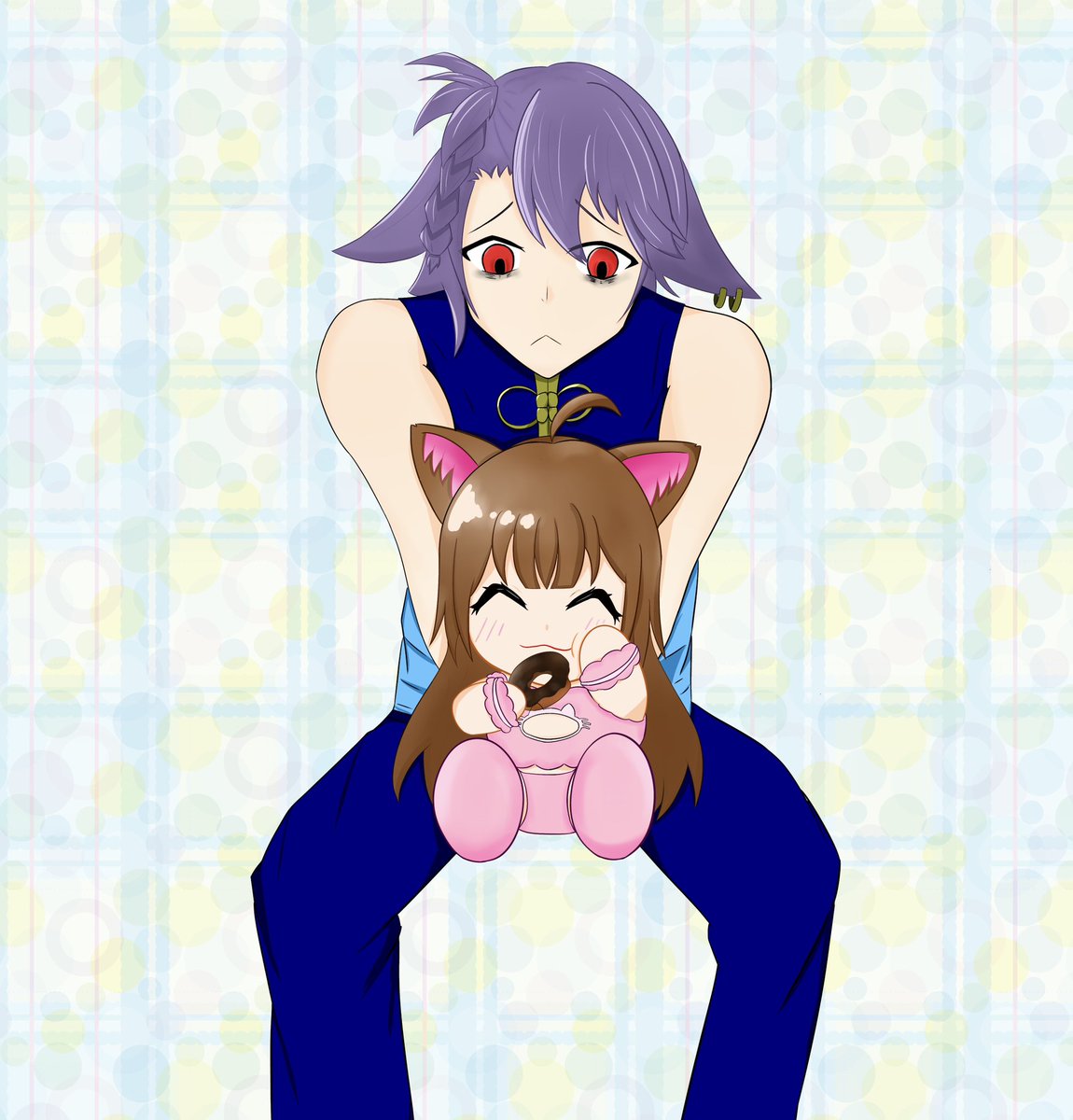 相互さんの代理ちゃん描かせて頂きました😼
<a href="/himajinnaponta/">ぽん太@5月末まで非常に仕事に追われる暇人</a>  ぽん太さんの紲（セツ）君と
<a href="/hanataiyou1/">☀️陽花💐</a>  陽花さんの綾猫（あやにゃん）ちゃんです😼

他の子もゆっくり描いていきますのでお待ちください🫡

#絵描きさんと繋がりたい 
#オリキャラ