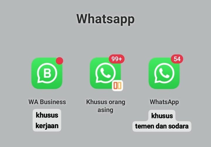 CassiaGrechee's tweet photo. @worksfess Inilah alasanku sampe punya 3 akun Whatsapp. Kalo misal pengen cuti, tinggal off in data apk wa business nya. Kadang sifat orang orang tuh pada ajaib. Udah dikasih tau pun mereka bukannya ga ngerti, tapi emang gamau ngertiin 😞 https://t.co/wG7CuSOZeG