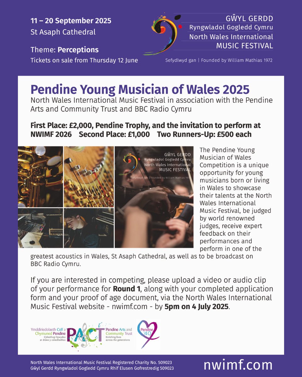 nwimf's tweet photo. Calling all young musicians born, living, or studying in Wales: The Pendine Young Musician of Wales 2025 is open for entries! Applications are free! Link to the application form: https://t.co/KcMYNa2PUH https://t.co/R2znsqpFMc