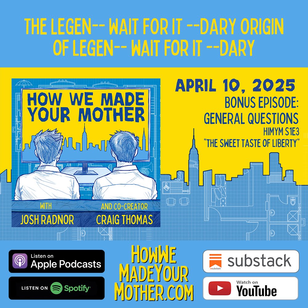 Good morning all! On this week’s General Questions bonus episode, we answer questions about the opening montage, the building of sets, filming in fake New York, the licking of liberty bells and the invention of the #HIMYM catch phrase of legend...
howwemadeyourmother.com