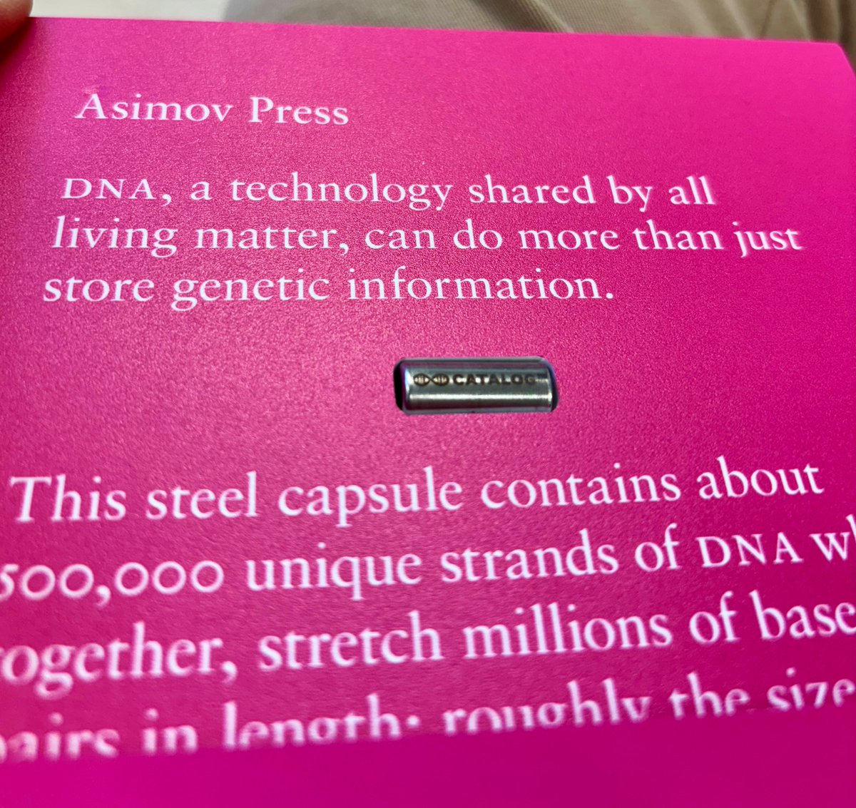 Tom Ellis (@proftomellis) on Twitter photo My first DNA-encoded book. Just landed in a London. Love it! Tempted to smash it open and shotgun clone it into yeast cells to see which parts of the book help yeast grow quicker. Thanks <a href="/NikoMcCarty/">Niko McCarty.</a> and everyone at <a href="/AsimovPress/">Asimov Press</a> <a href="/alectricity/">Alec Nielsen</a> My first DNA-encoded book. Just landed in a London. Love it! Tempted to smash it open and shotgun clone it into yeast cells to see which parts of the book help yeast grow quicker. Thanks <a href="/NikoMcCarty/">Niko McCarty.</a> and everyone at <a href="/AsimovPress/">Asimov Press</a> <a href="/alectricity/">Alec Nielsen</a>