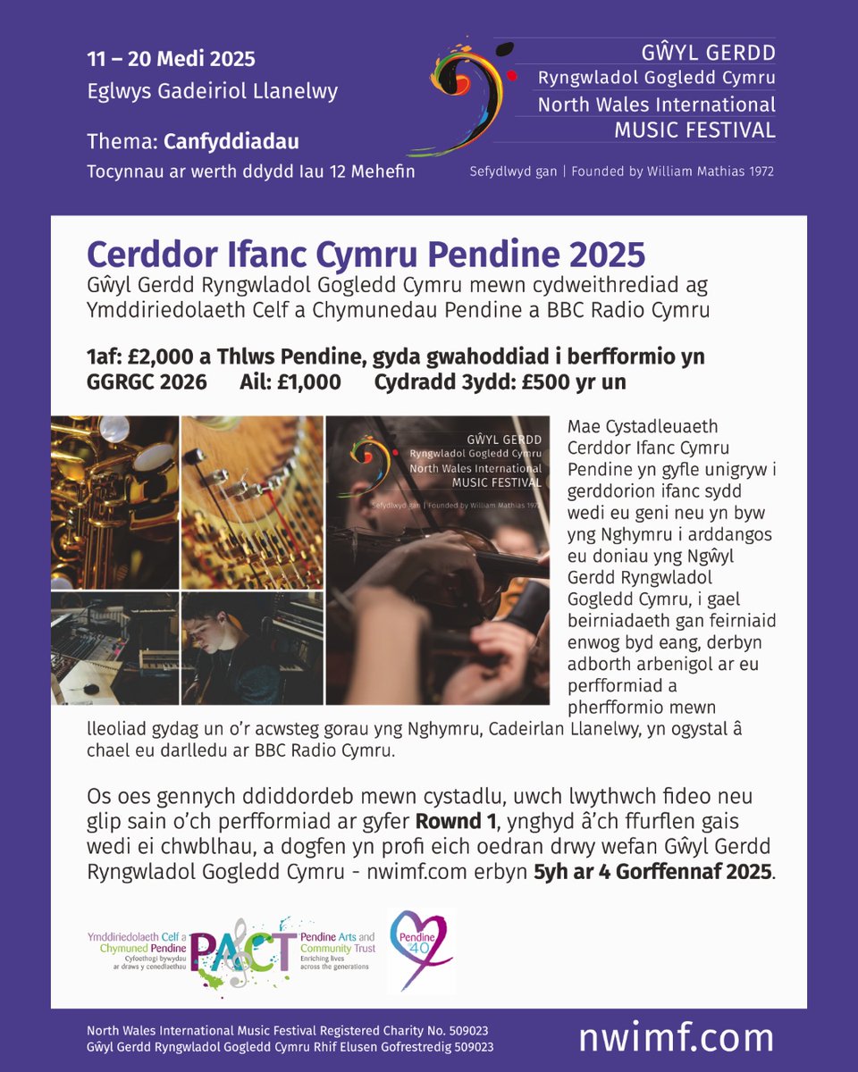 Cerddor Ifanc Cymru Pendine 2025. Link i'r ffurflen gais: nwimf.com/cy/2025-pendin…