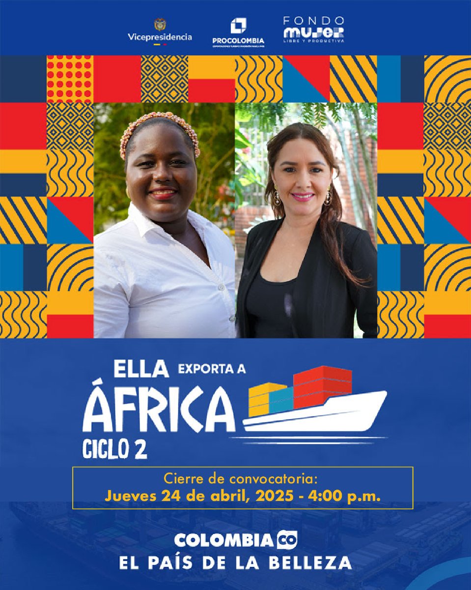 ¡Se amplió el plazo para inscribirte en el programa "Ella Exporta a África" hasta el 24 de abril! 🌍✈️🚢

Si eres una mujer emprendedora y tu empresa está lista para internacionalizarse hacia el mercado africano, ¡este programa es para ti!

- Diagnósticos personalizados
-