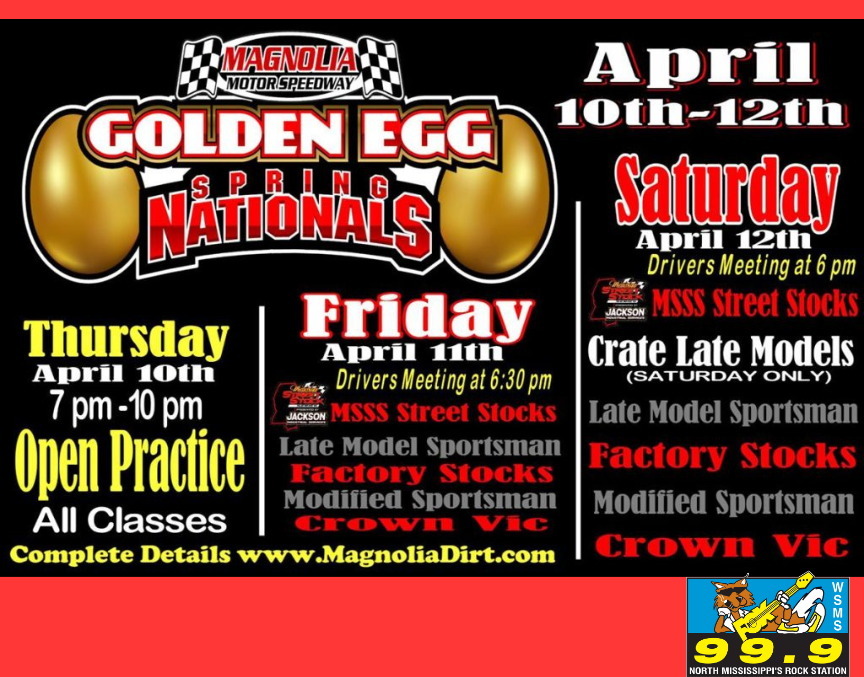 Golden Egg Spring Nationals at Magnolia Speedway this weekend!🏁🚗 Win tickets for Saturday's races!🎟️ #StreetStockNationals