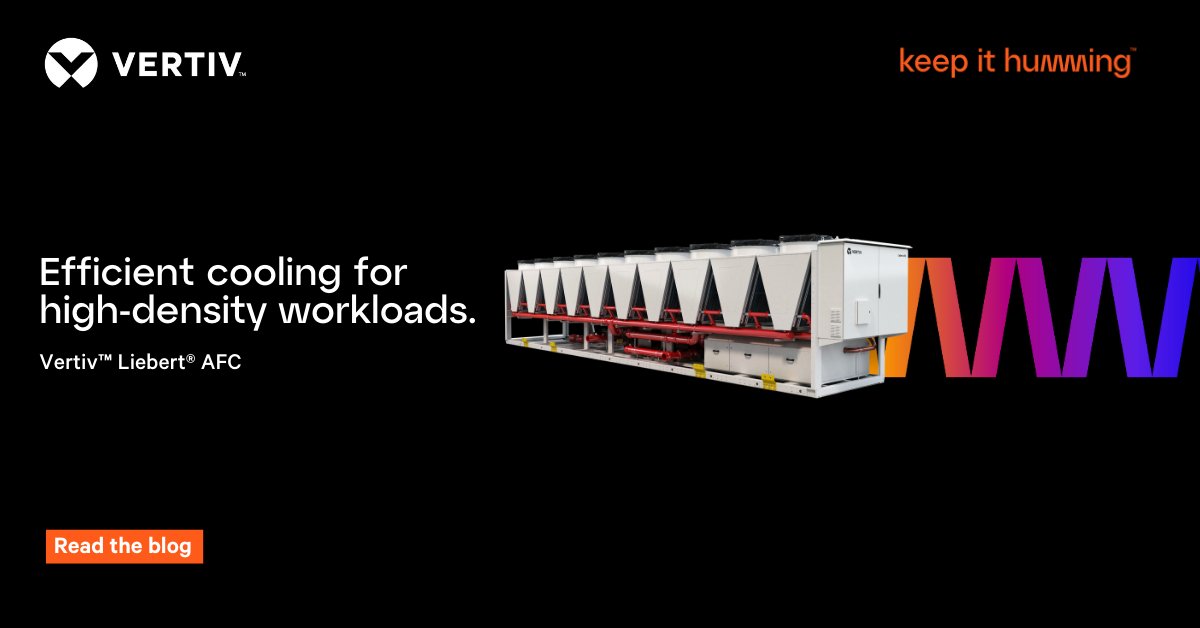 Vertiv's tweet photo. The Vertiv™ Liebert® AFC Chiller delivers up to 2.2MW of cooling capacity, reducing carbon emissions and operational costs. Explore its features in our latest blog: https://t.co/rATJ8pIC5k
#EfficientCooling #HighDensityCooling #DataCenter https://t.co/v0avF12fdj